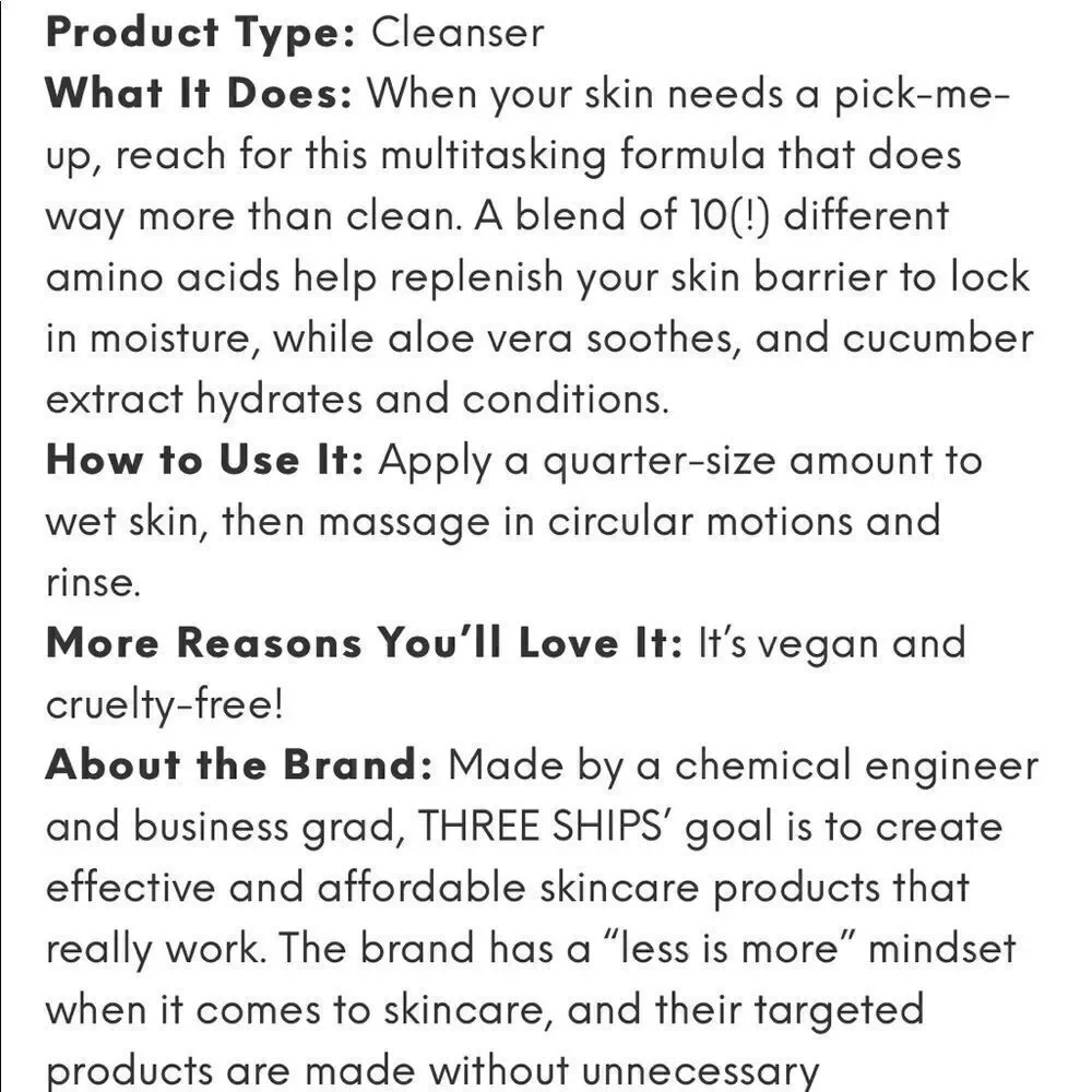 THREE SHIPS Purify Aloe + Amino Acid Cleanser Ipsy